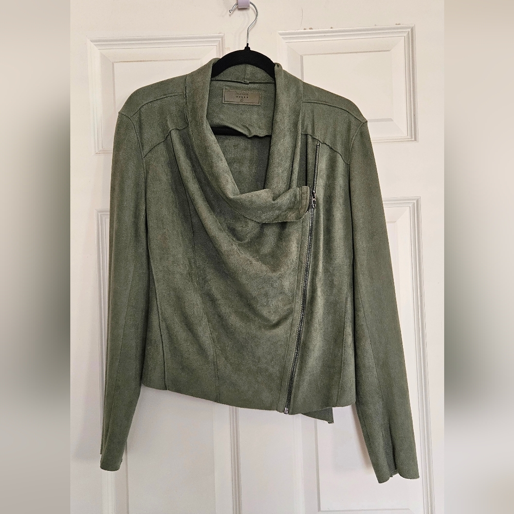 Olive Green Faux Suede Moto Jacket